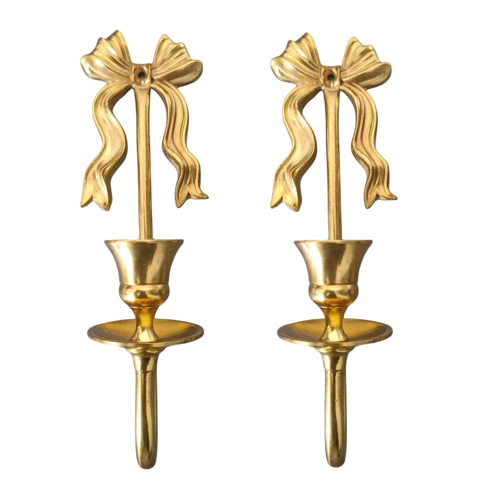 Brass Wall Candle Sconces Wall Decor Set of 2,Antique Gold Bowtie Candle Stick Holders,Wall Mount... | Amazon (US)