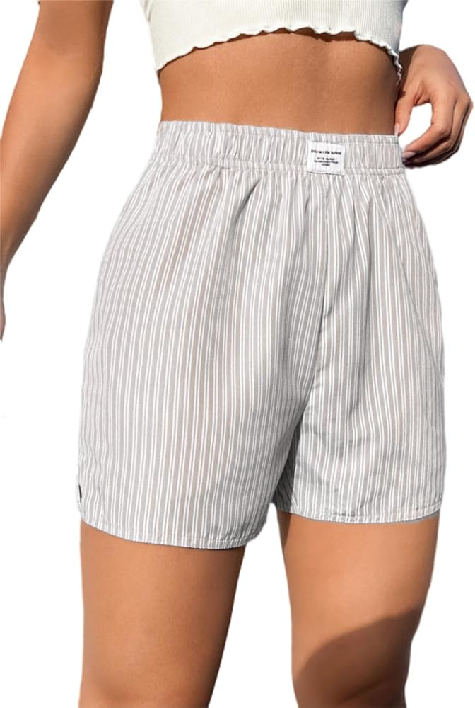 SOLY HUX Women's Striped Shorts Elastic High Waisted Straight Leg Summer Shorts | Amazon (US)