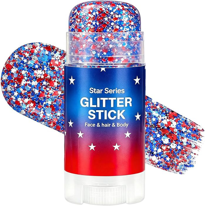Patriotic Red White Blue Hair Glitter,4th of July Body Glitter Stick,Sparkling Face Hair Glitter,... | Amazon (US)