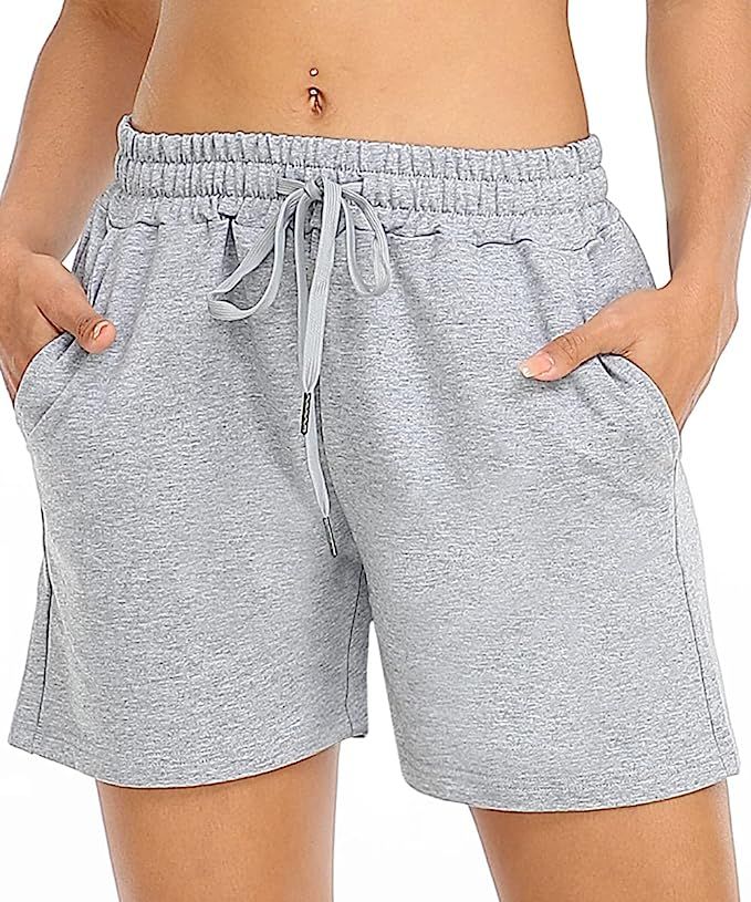 TARSE Women's Sweat Shorts Summer Casual Comfy Drawstring Waisted Athletic Shorts Elastic Cotton ... | Amazon (US)
