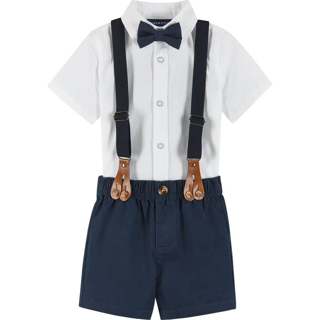 Andy & Evan Button-Up Shirt, Suspenders, Shorts & Bow Tie Set in White at Nordstrom, Size 0-3M | Nordstrom