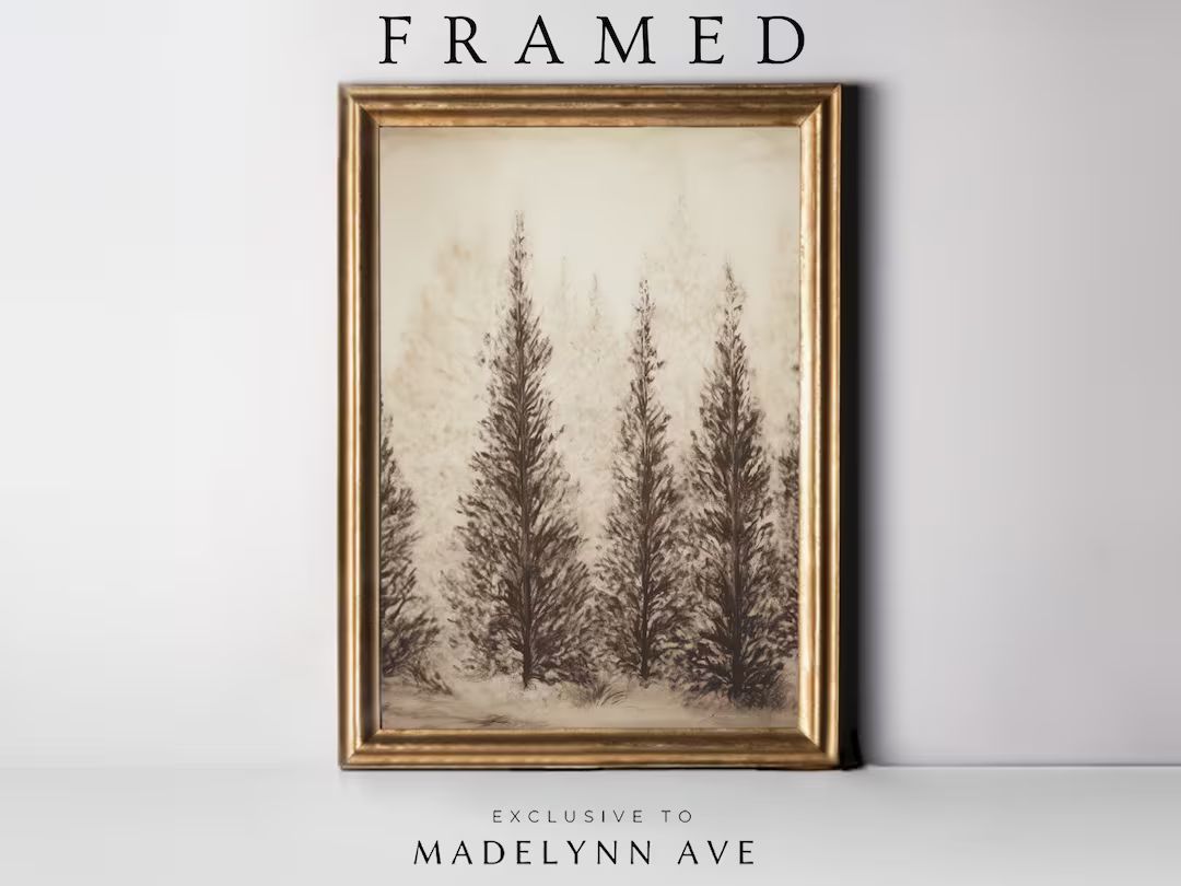 Framed Antique Pine Trees Art Print Framed Row of Pines - Etsy | Etsy (US)