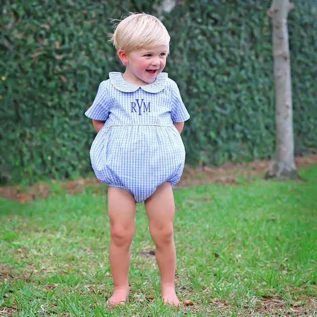 Light Blue Gingham Boy Bubble | Classic Whimsy