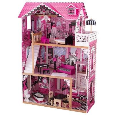KidKraft 65093 Wooden Amelia Pretend Play 3 Level Dollhouse Toy with Colorful Furniture and Elevator | Target