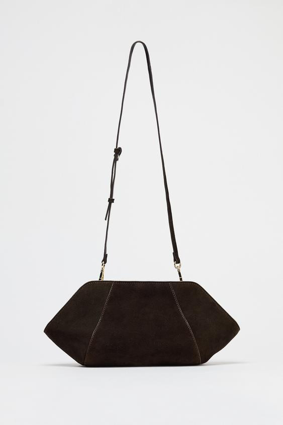 SPLIT LEATHER TOPSTITCHED CLUTCH | Zara US