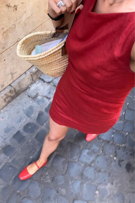 Italy outfit day 2 / all red set for exploring rome. Had to get the skirt tailored but wearing a size 2