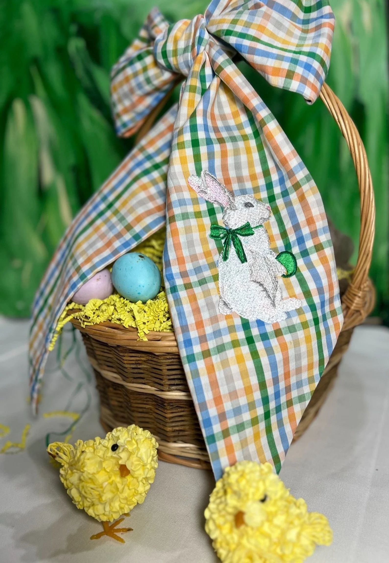 Easter Basket Seersucker Bunny Embroidered Sash - Etsy | Etsy (US)