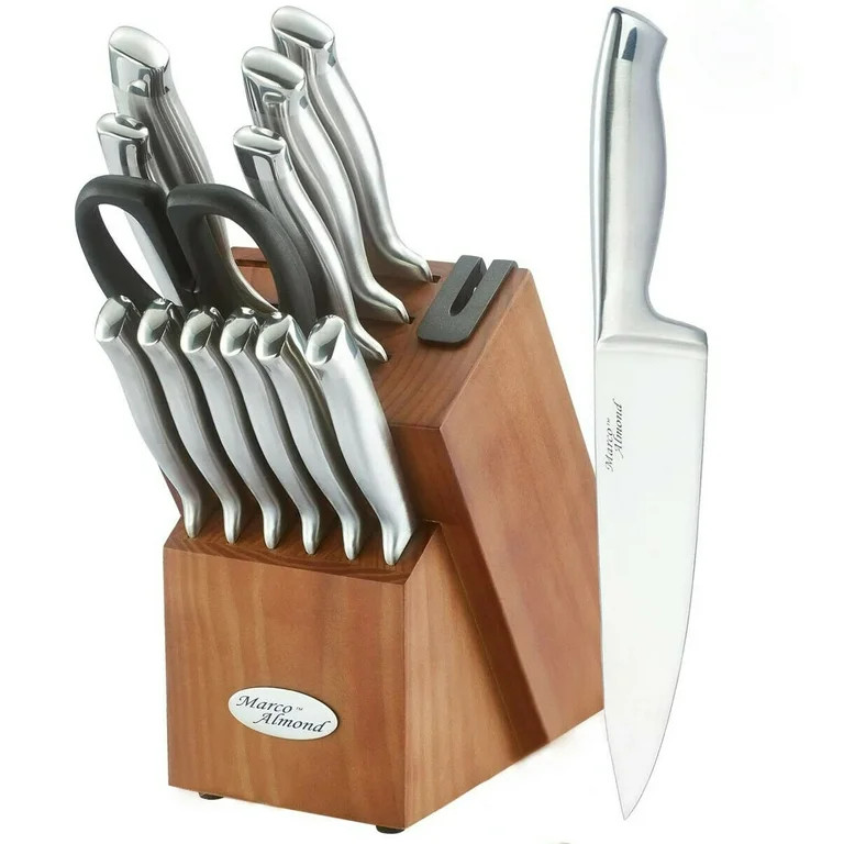 Marco Almond KYA26 14-Piece Knife Block Set  with Built-in Sharpener,Stainless Steel knife set | Walmart (US)