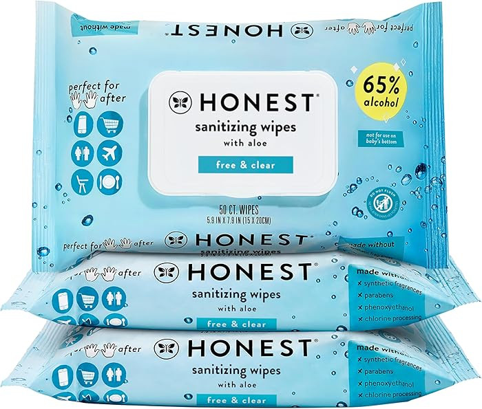 The Honest Company Fragrance-Free Sanitizing Alcohol Wipes, Antibacterial with Aloe, Kills 99% of... | Amazon (US)