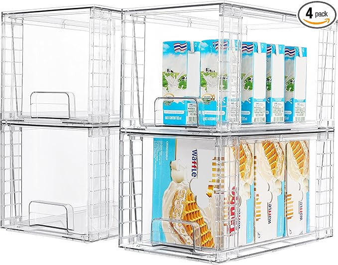 Vtopmart 4Pack Large Stackable Kitchen Pantry Storage Drawers, Clear Organizer Bins with Handles,... | Amazon (US)