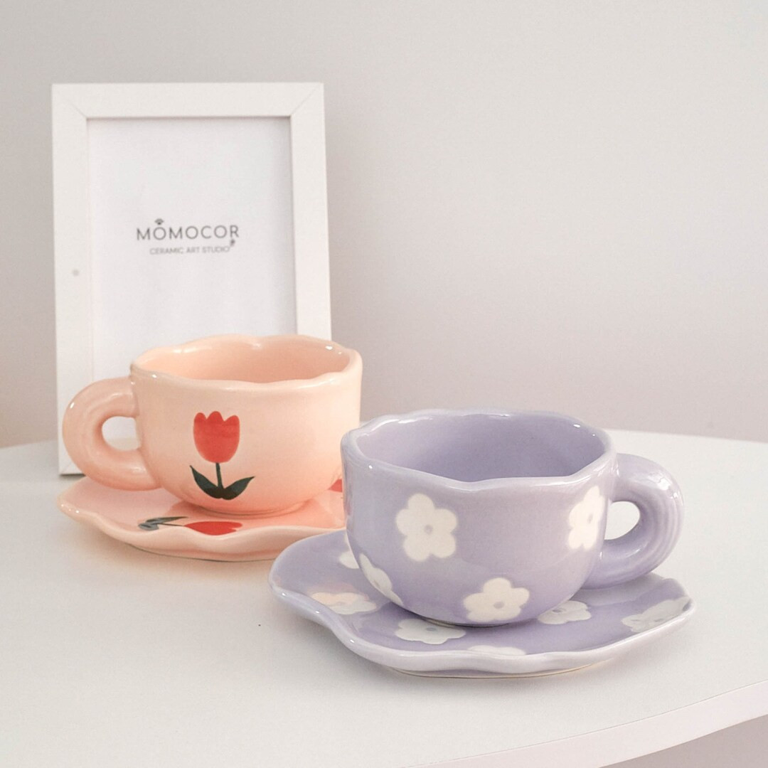 Hand Painted Mug Set Handmade Floral Ceramic Mug Unique Gift - Etsy | Etsy (US)