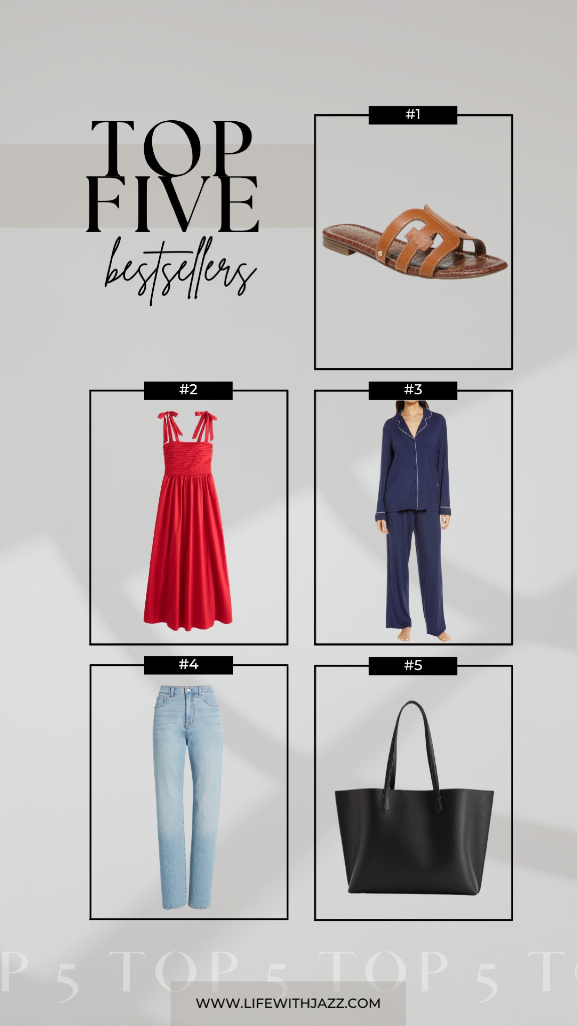 This week’s top 5 bestsellers: 

1. Sam Edelman bay slide sandals - tts, come in several colors (some colors are on sale), my go-to sandals 
2. Abercrombie Emerson maxi dress - I got it in my usual Abercrombie size in a small, and it has lasted me through pregnancy! 
3. Nordstrom eco knit moonlight pajamas - my favorite pajamas, so comfy, available in 15+ colors, also available in different lengths 
4. Madewell the 90’s straight jeans - I own last year’s wash, but found a very similar one in-stock at Nordstrom! 
5. Quince leather tote bag - beautiful quality & great classic minimal bag for $150 

#LTKWorkwear #LTKShoeCrush #LTKSeasonal