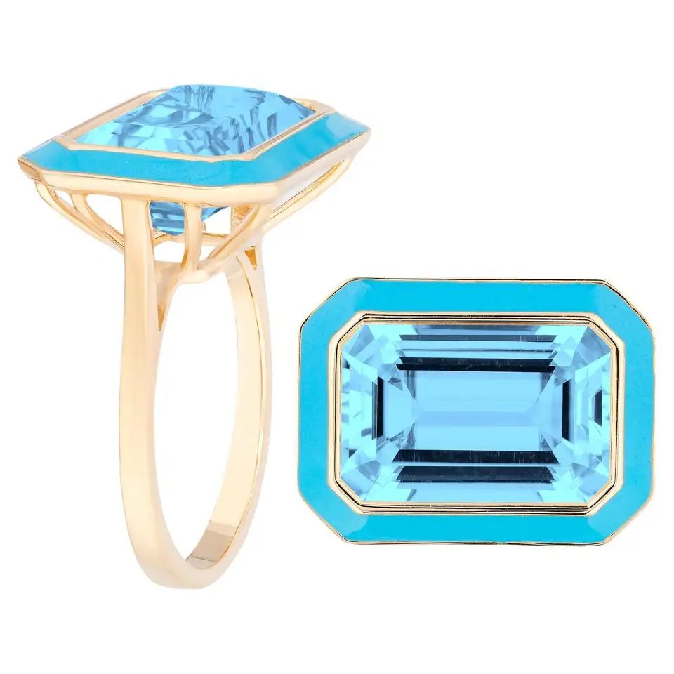 East-West Blue Topaz with Turquoise Enamel Ring | 1stDibs