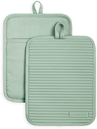 KitchenAid Ribbed Soft Silicone Pot Holder Set, Pistachio | Amazon (US)