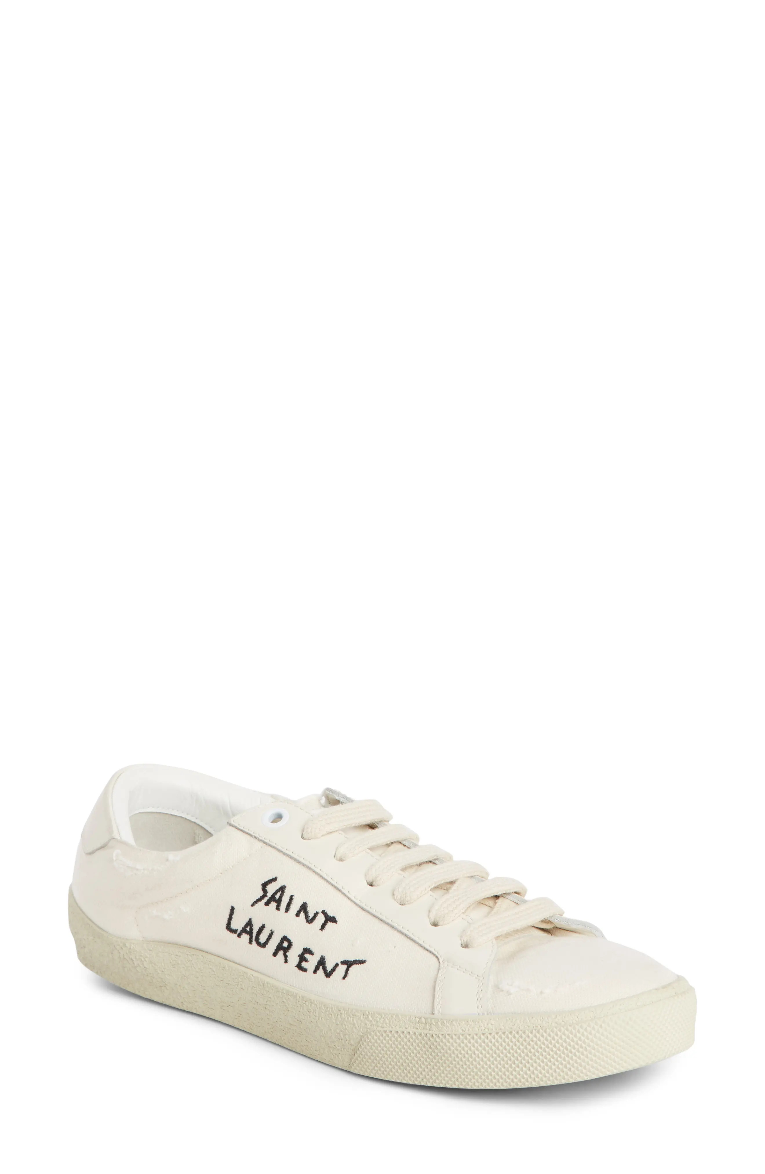 Saint Laurent Court Classic Embroidered Sneaker in Cream/Cream at Nordstrom, Size 10.5Us | Nordstrom