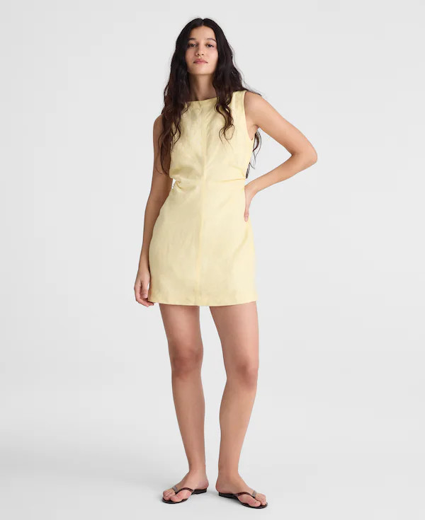 Boatneck Shirred Mini Dress in 100% Linen | Madewell