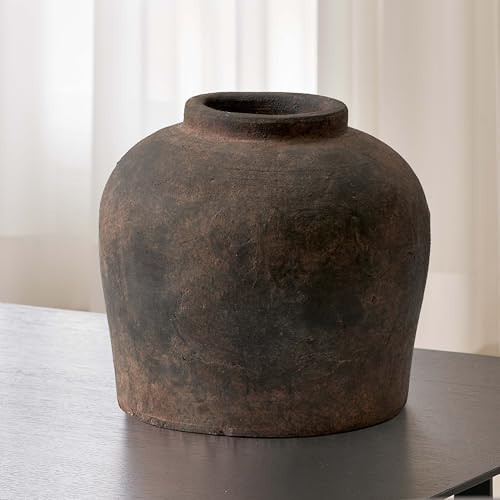 LB2 Brown Ceramic Large Vase, 11" Tall Zen Style vase, Terra Cotta Pitcher, Distressed Farmhouse Decor, Pottery Decorative Flower for Home Decor (B - Brown 11") | Amazon (US)