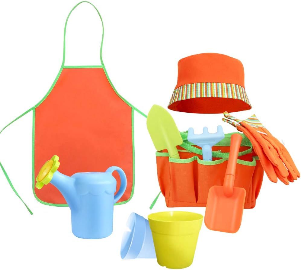 Megawodar Kids Garden Tools Set with Sun Hat,Gloves,Apron,Storage Bag,Watering can,2pcs of Pots a... | Amazon (US)