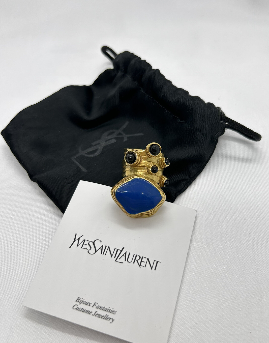 Y S L Saint Laurent Arty ring with blue enamel and black cabochons size 6 | eBay UK