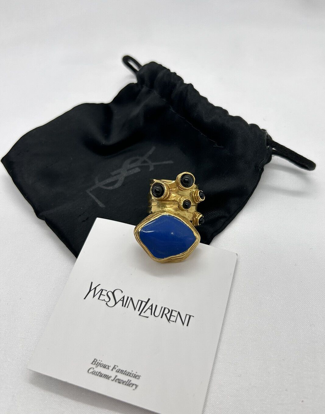 Y S L Saint Laurent Arty ring with blue enamel and black cabochons size 6 | eBay UK