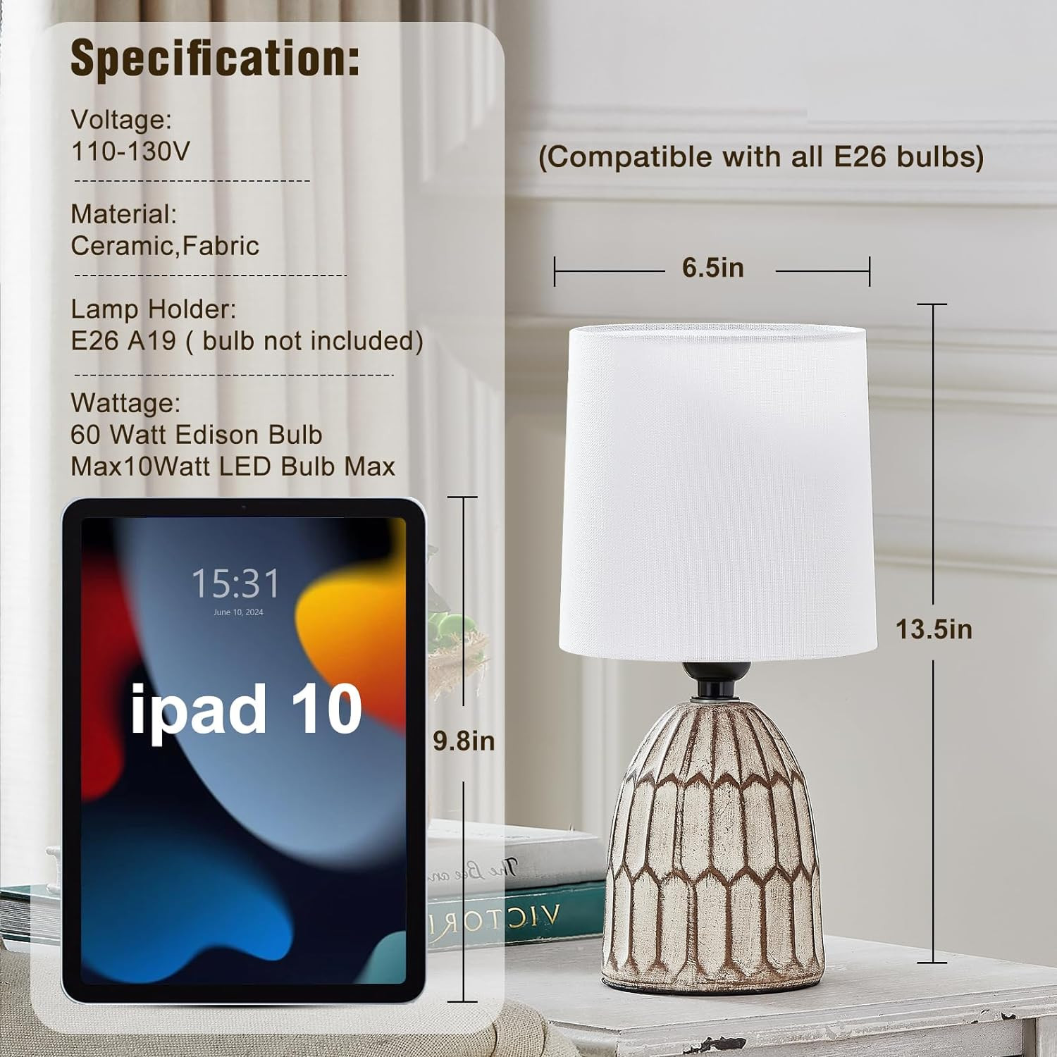 Table Lamps Set of 2-13.5" Small Boho Lamp - Bedside Lamps - Farmhouse Rustic Ceramic Table Lamp ... | Amazon (US)