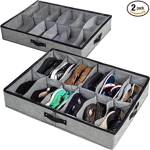 storageLAB Under Bed Shoe Storage, Shoe Organizer Under Bed with Clear Top Cover and Sturdy Sides... | Amazon (US)