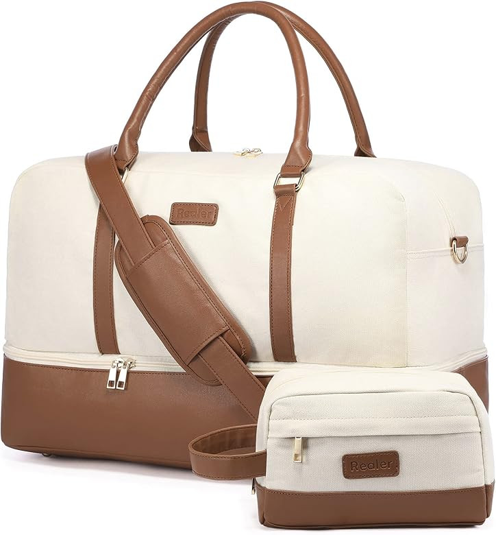 Realer Travel Duffle Bag Canvas Weekender Bag for Women with Toiletry Bag, Large Carry on Overnig... | Amazon (US)