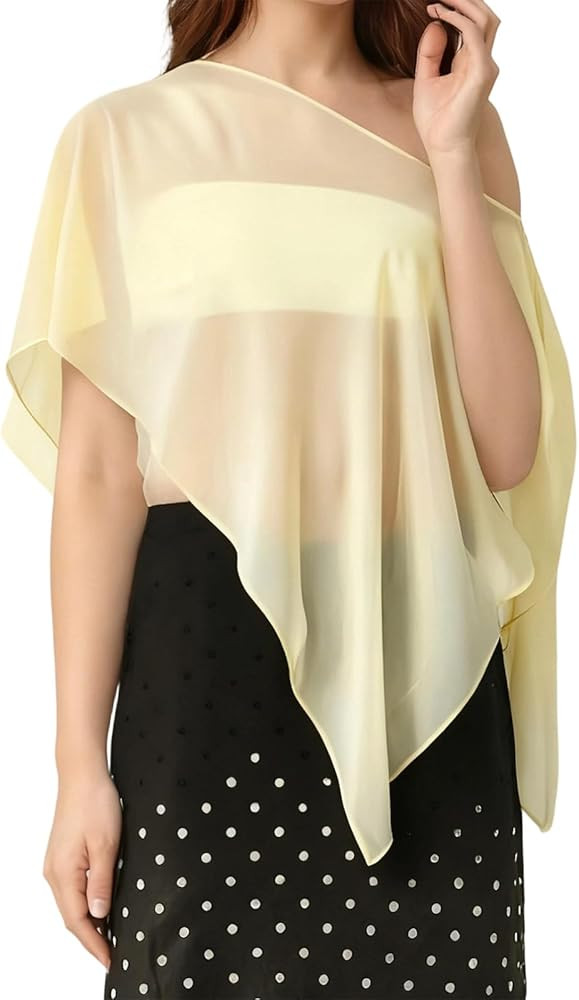 Women Sheer Poncho Shawl One Shoulder Lightweight Sweater Batwing Cape Tops Summer Mesh Wrap Cove... | Amazon (US)
