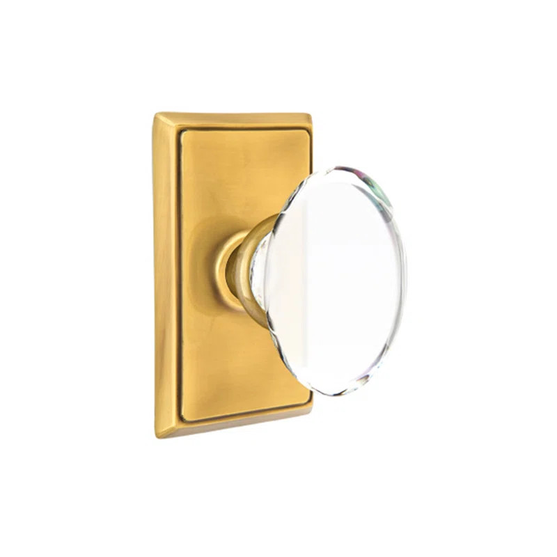 Emtek Privacy Knobset w/ Rectangular Rosette and Hampton Glass Knob | Wayfair North America