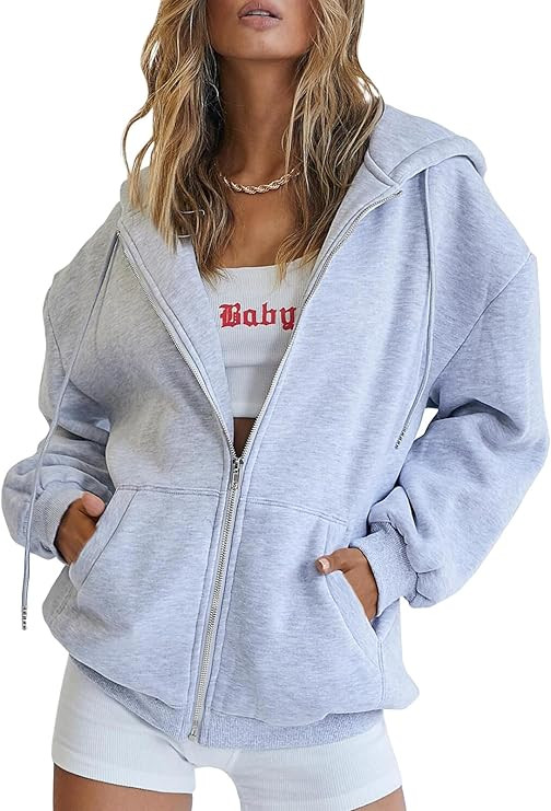 Trendy Queen Womens Zip Up Hoodies Oversized Sweatshirts Fall School Fashion Outfits Casual Jacke... | Amazon (US)