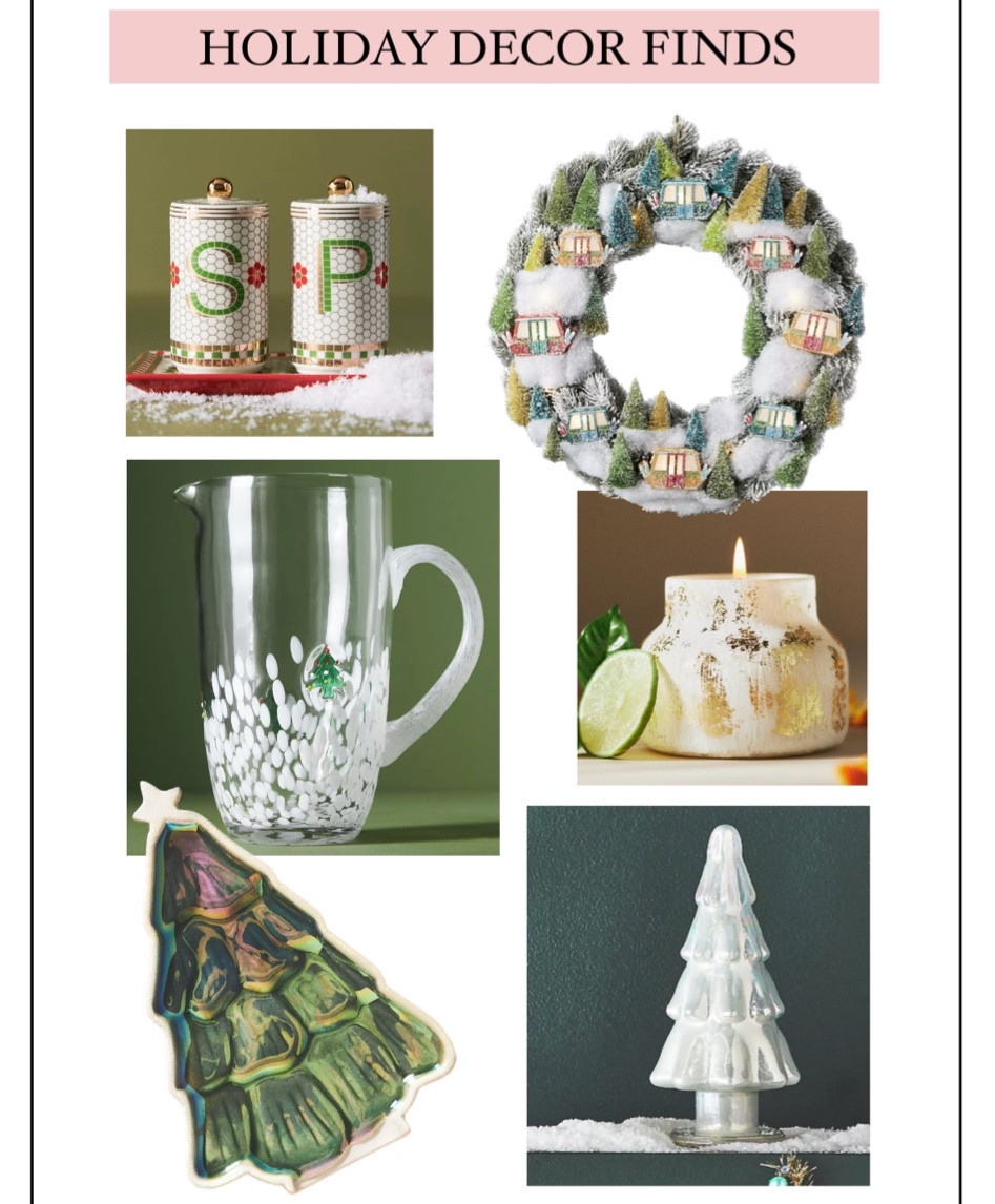Holiday decor finds ✨

Anthropologie.  Christmas. Decor. Wreath. Dish. Candle. Pitcher. Tree. 

#LTKhome #LTKfindsunder50 #LTKHoliday