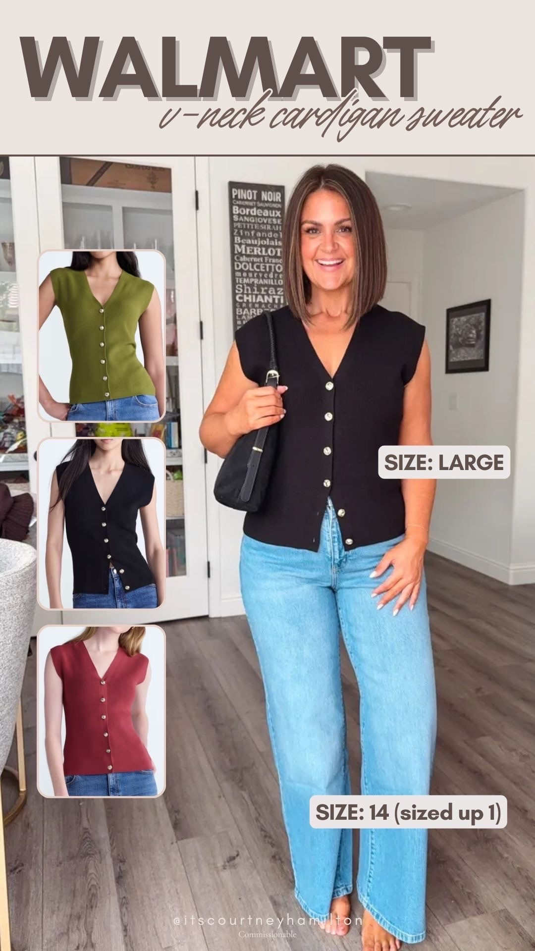 Walmart V-Neck cardigan comes in 3 colors! I am in a large in the top and a 14 in the jeans (sized up 1)!!

Walmart fashion, midsize fashion, finds under 100, Courtney Hamilton