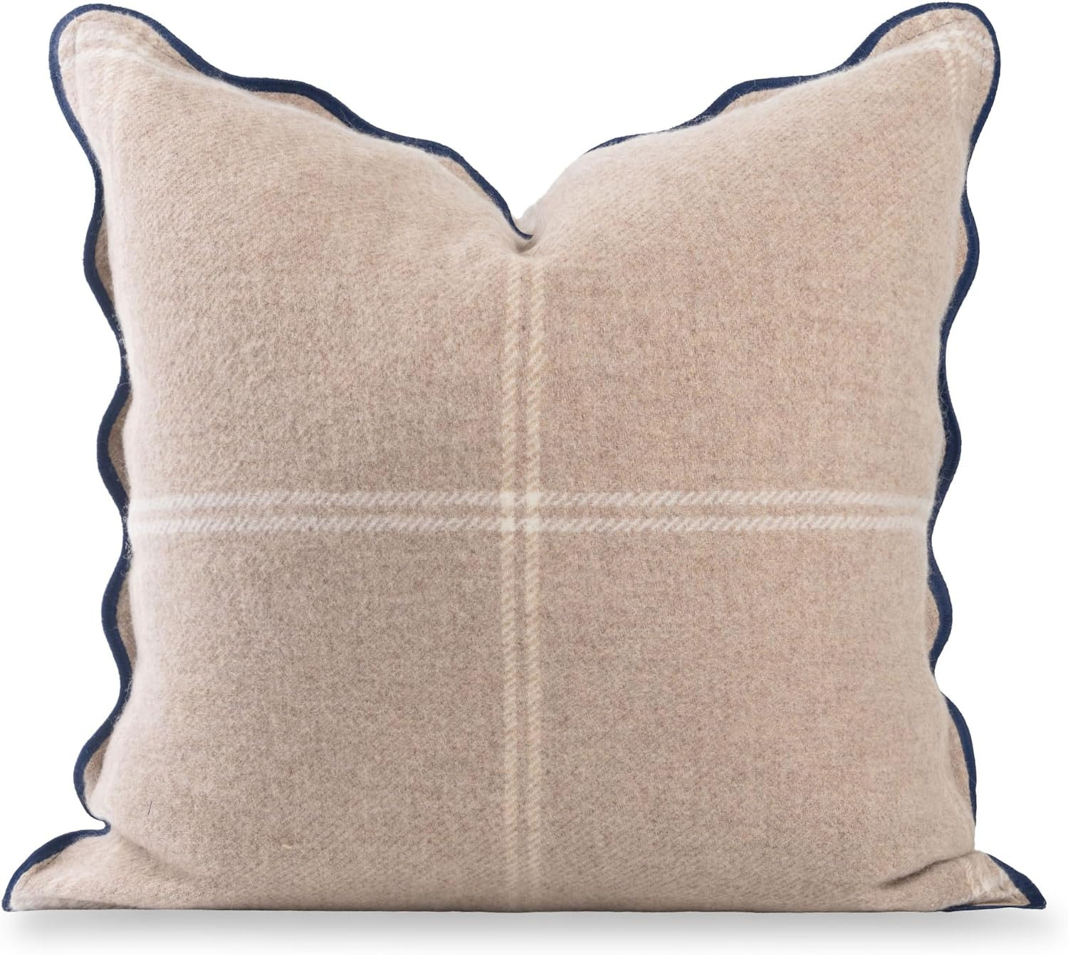 Hofdeco Premium Wool Windowpane Scalloped Throw Pillow Cover, 20x20, Camel | Amazon (US)
