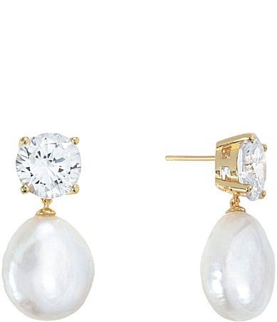 SHASHI Cleo Freshwater Pearl Crystal Drop Earrings - Gold/Pearl | Dillard's