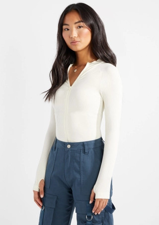 Ivory Long Sleeve Zip Up Top | rue21