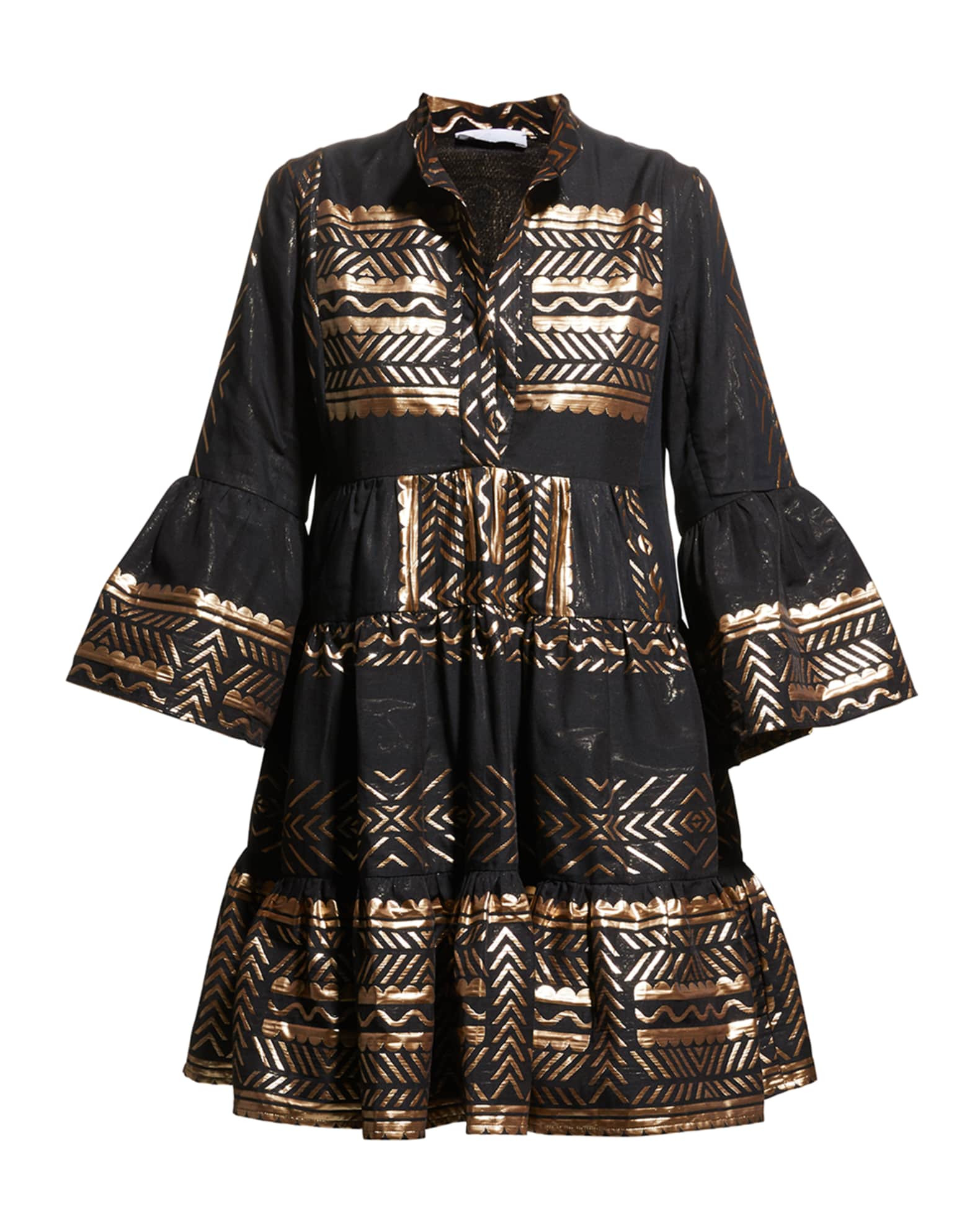 LACE The Label Geometric-Print Bell-Sleeve Mini Dress | Neiman Marcus
