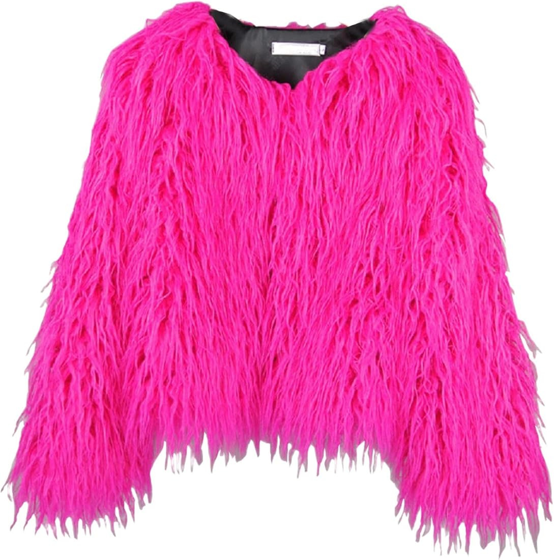 Vintage Women's Fluffy Faux Fur Jackets with Long Sleeve,Winter Warm Outwear Parka Coat | Amazon (US)