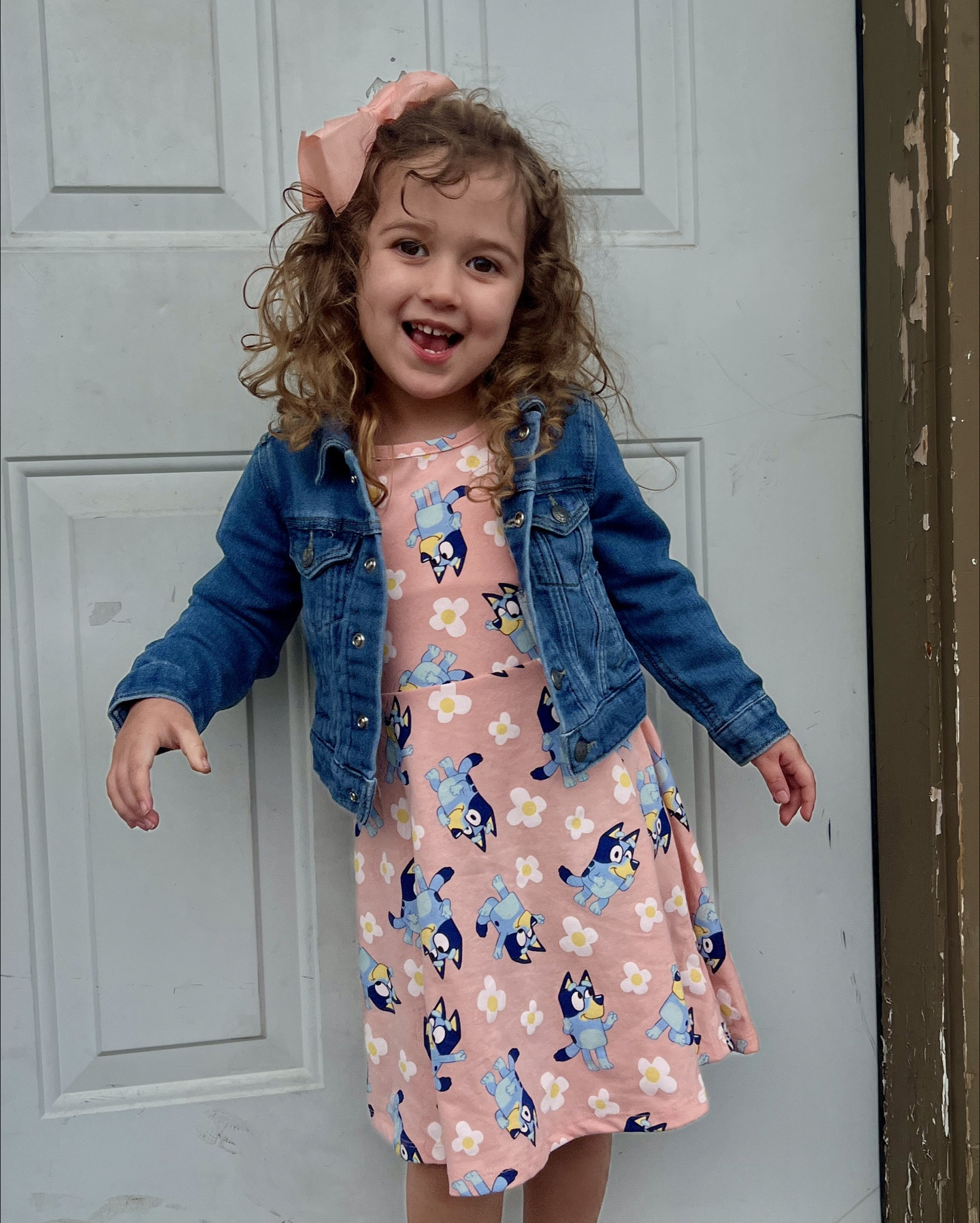 bluey denim dress Bluey Bingo Ribbed Top and Denim Pinafore Outfit | Kids