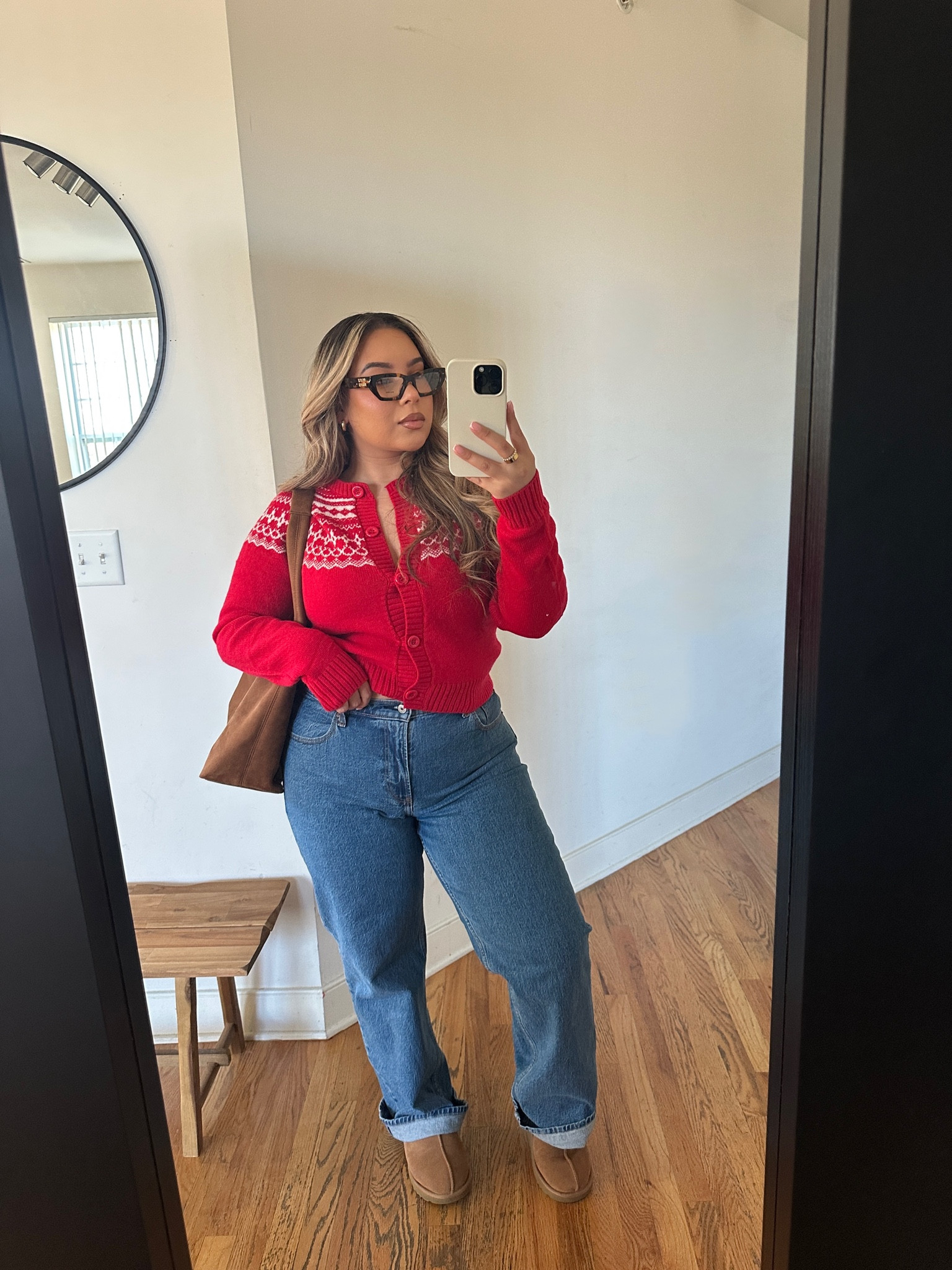 Sweater is from FN: Noelia Fair Isle
Cardigan in L❤️ jeans, bag, & Uggs linked - sizing ⬇️ 

Jeans size 30 Curve Love in Dark Marble

#LTKMidsize #LTKSeasonal #LTKHoliday