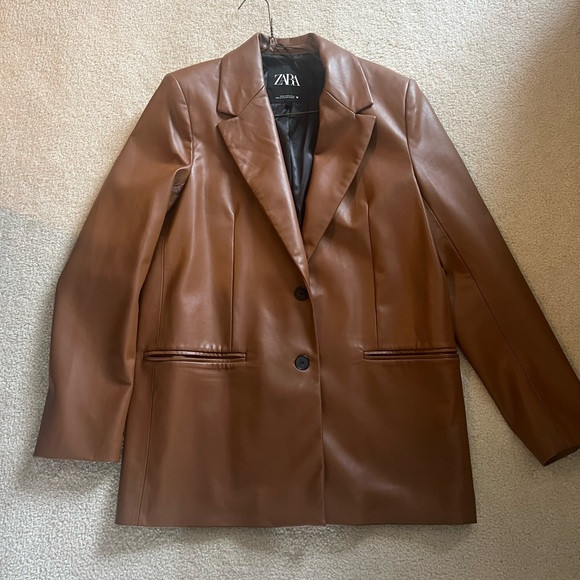 Zara Women's Tan Leather Blazer | Poshmark