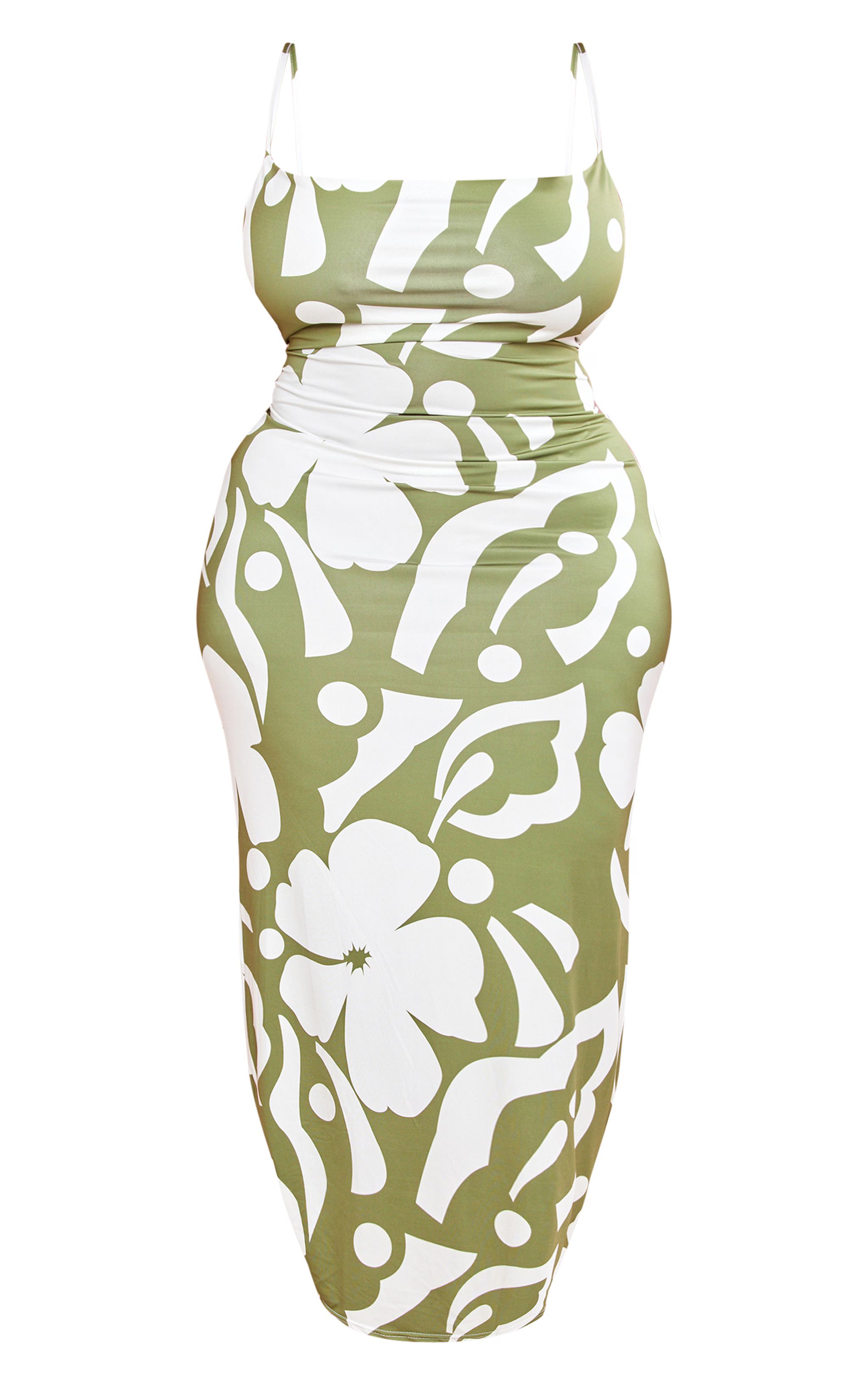 Plus Green Printed Cowl Neck Midi Dress | PrettyLittleThing US