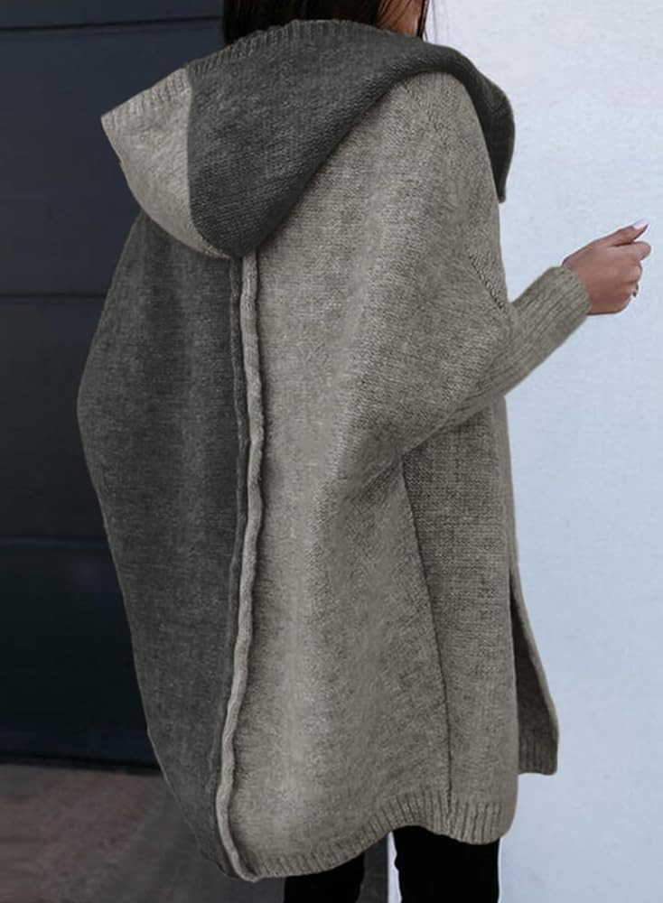 Astylish Women 2025 Fall Outfits Open Front Long Sleeve Hooded Knit Cardigan Sweaters Color Block... | Amazon (US)