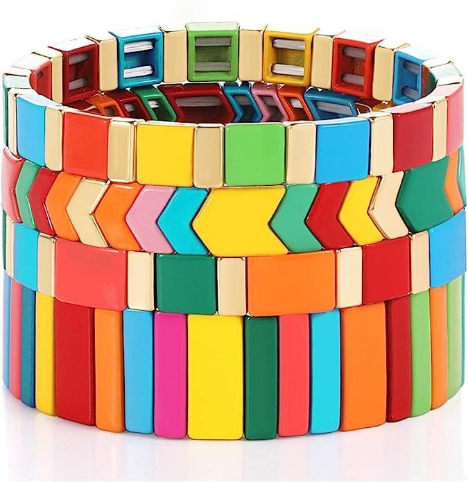 ANGLESJELL Rainbow Enamel Tile Bracelets for Women Men Multicolored Tile Bead Bracelets Stackable... | Amazon (US)