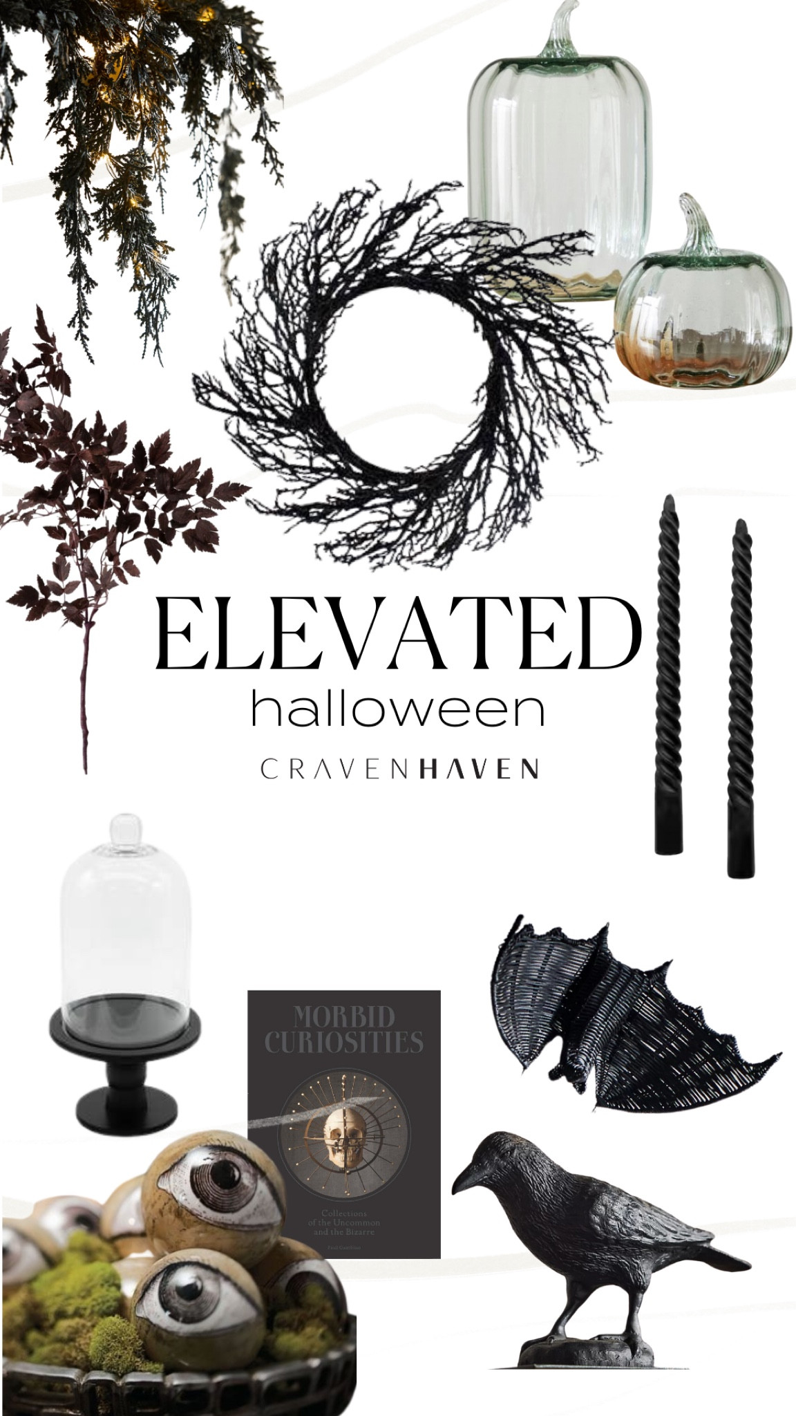 Elevated Halloween you will re-use year year! Go for objects made of materials you have in your home - rattan, metal, fluted glass - and creepy ethereal objects displayed in cloches or cake stands. I love twiggy black foliage and drippy mossy garlands. Use your normal candle holders and swap in black twisted candles for a creepy and high-end look!

#LTKSaleAlert #LTKSeasonal #LTKHome
