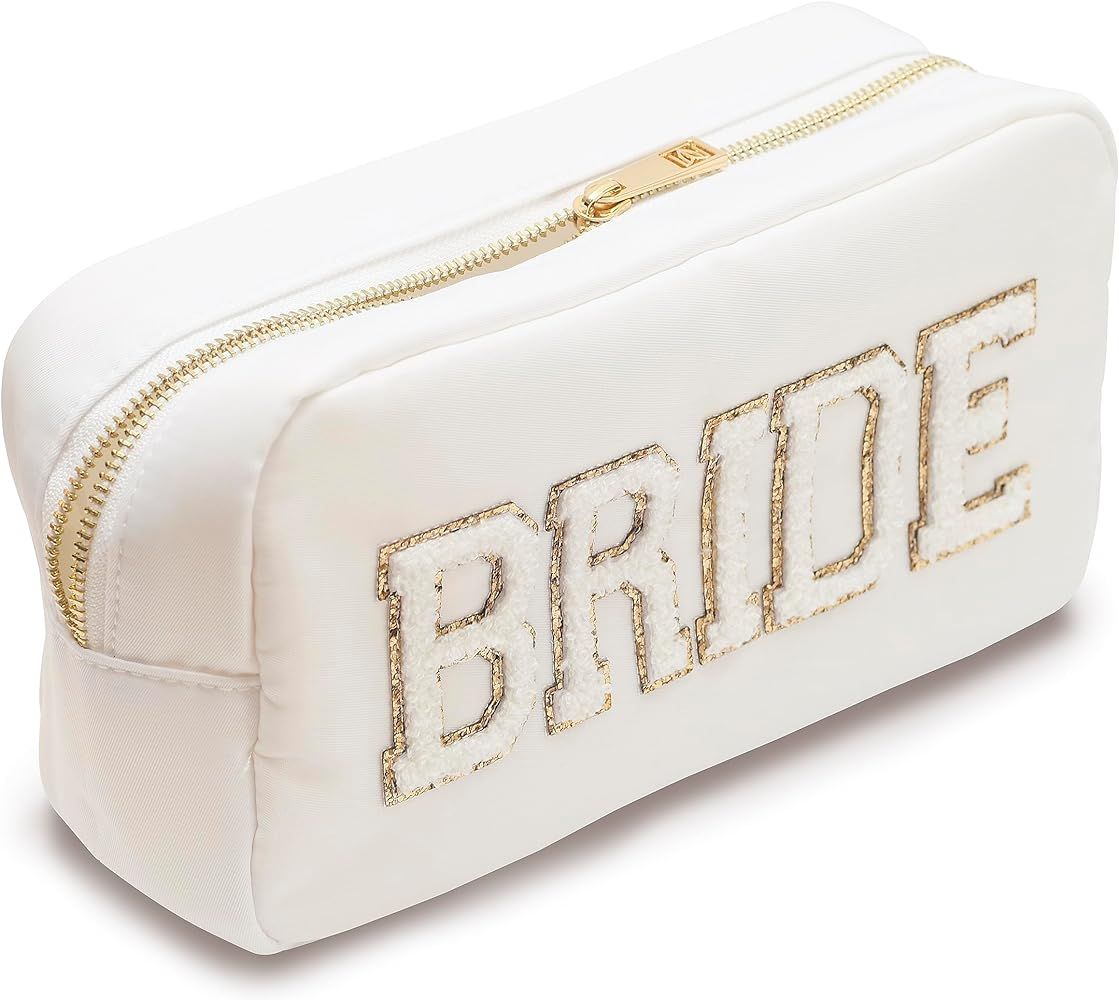 White Nylon Bride Pouch or Bag, travel, Bride bag, Bride makeup bag, Gift for brides, Bride essen... | Amazon (US)