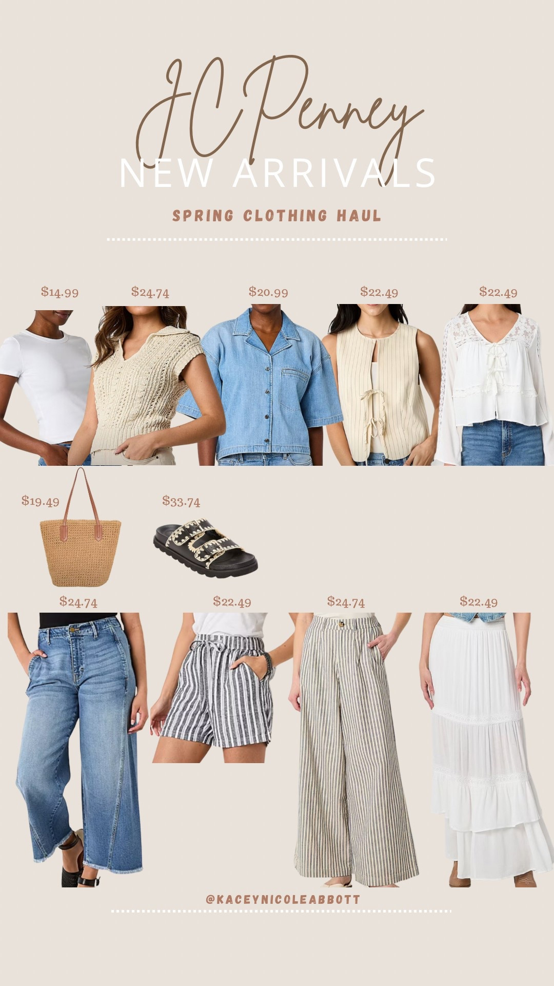 JCPenney Spring clothing haul! Use code: 5SPRING for 20% off! 
Shorts- large, tts
Front tie vest- medium, tts 
Wide leg trouser- 10, tts 
White tee- medium, tts 
Maxi skirt- large, sized up
Long sleeve top- large, sized up
Denim top- medium, tts
Sweater polo- medium, tts 
Jeans- 10, tts 
Sandals- tts 

#LTKSaleAlert #LTKSeasonal #LTKWatchNow