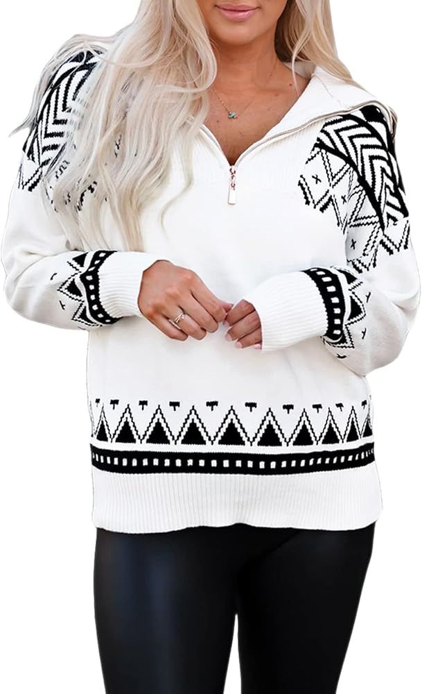 BLENCOT Women Half Zip Sweater Long Sleeve Oversized Casual Chunky Boho Fall Pullover Tops | Amazon (US)