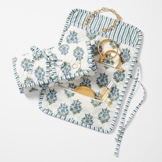 Block Print Quilted Travel Jewelry Roll Up | Mark and Graham