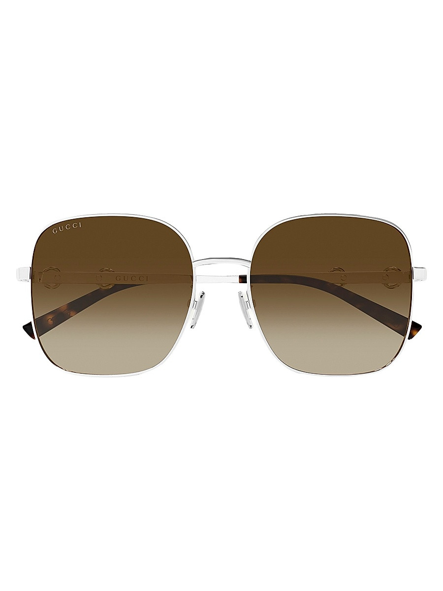 Women's GG Square Sunglasses - Silver Brown | Saks Fifth Avenue