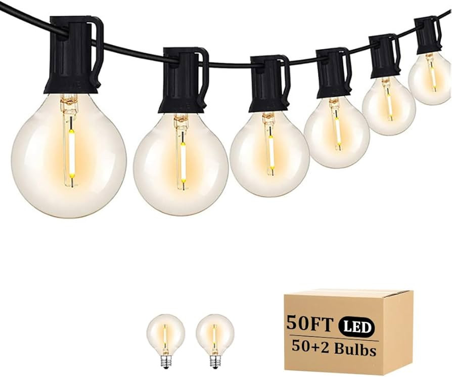 Outdoor String Light 50FT Patio Black with 52 Shatterproof G40 LED Clear Globe Bulbs for Indoor/O... | Amazon (US)